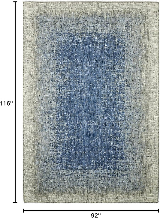 FH Home Flat Woven Outdoor Rug - Waterproof, Easy to Clean, Stain Resistant - Premium Polypropylene Yarn - Modern Ombre - Large Patio, Deck, Sunroom - Dhruva - Blue - 7ft 8in x 9ft 8in