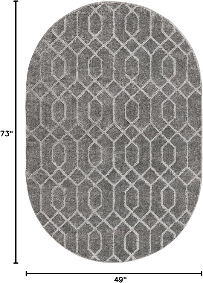 Unique Loom Glam Collection Area Rug - Trellis (4' 1" x 6' 1" Oval, Gray Silver/ Silver)