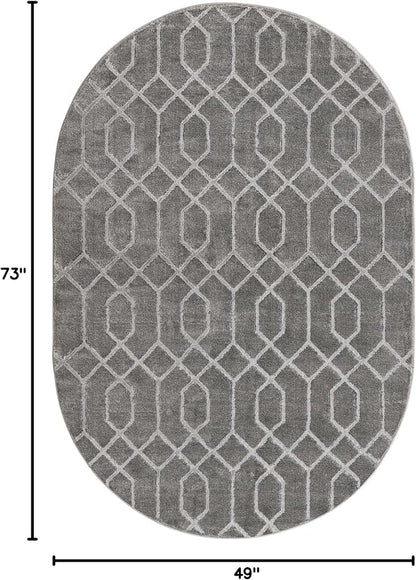 Unique Loom Glam Collection Area Rug - Trellis (4' 1" x 6' 1" Oval, Gray Silver/ Silver)
