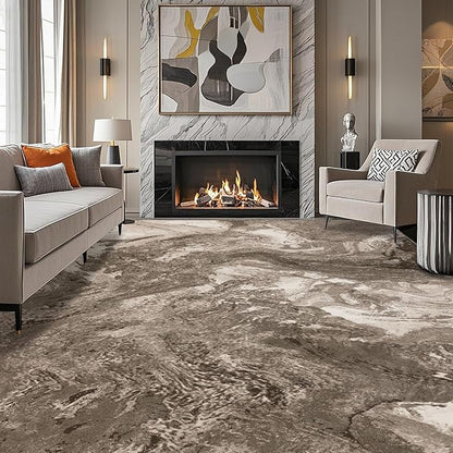 Abstract 9x12 Area Rugs: Modern Washable Rug for Living Room Bedroom Dining Room Indoor - Thin Low Pile Non-Slip Large Carpet - Beige Brown