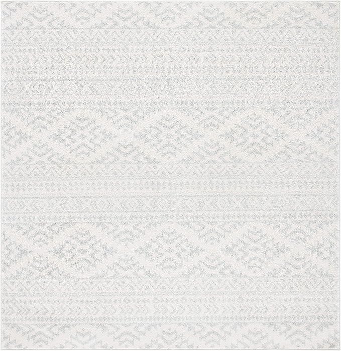 SAFAVIEH Tulum Collection Area Rug - 3' Square, Ivory & Light Grey, Moroccan Boho Tribal Design, Non-Shedding & Easy to Clean, Ideal for Entryway, Foyer, Accent Space, Bedroom (TUL272G)