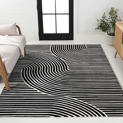 JONATHAN Y Hallie High-Low Curve Black/White 3x5 Indoor Area Rug, Minimalist Geometric, Modern, Non-Shedding, Stain Resistant for Bedroom, Living Room, Kitchen (SCN100F-3)