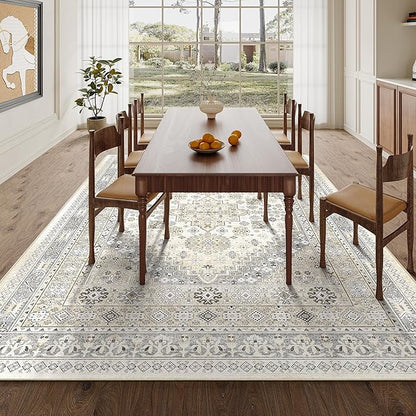 zesthome 4x6 Rug - Stain Resistant Washable Rug, Anti Slip Backing Rugs for Living Room, Foldable Vintage Small Area Rugs ((Beige,4'x6')