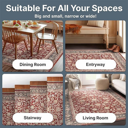 Well Woven Asha Rome Red 5'3" x 7'3" Area Rug - Oriental Floral Pattern, Easy Clean, Floor-Friendly Backing - for Living Room, Bedroom, and Dining Room