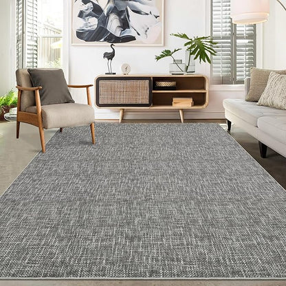 RUGSREAL Area Rug 5x7 Machine Washable Area Rug for Living Room Non-Slip Stain Resistant Modern Abstract Rug Contemporary Solid Throw Carpet Foldable Accent Floor Carpet for Dining Room, Grey