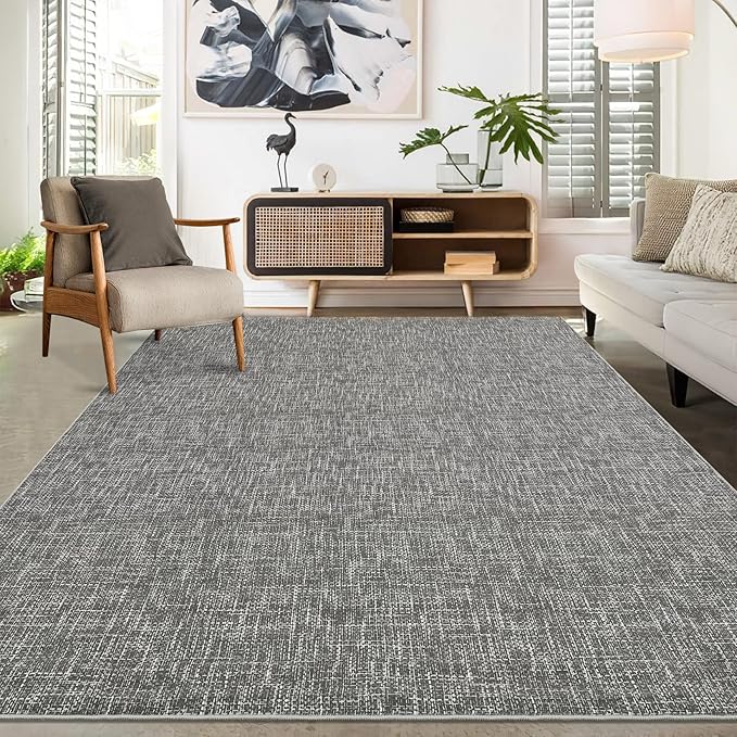 RUGSREAL 8x10 Washable Rug for Living Room Non-Slip Modern Abstract Area Rug Stain Resistant Large Bedroom Rug Contemporary Accent Throw Floor Carpet Solid Rug for Dining Room Home Decor, Grey