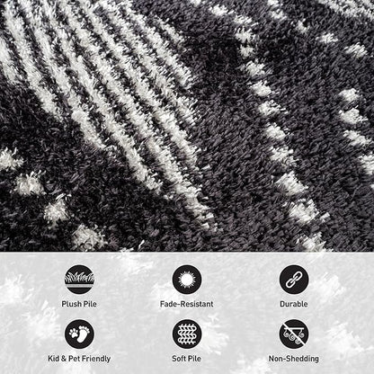 Rugshop Geometric Shag Area Rug Anthracite Dark Gray and White 7' 10" x 10' Perfect for Large Living Rooms, Dining Areas, Bedrooms