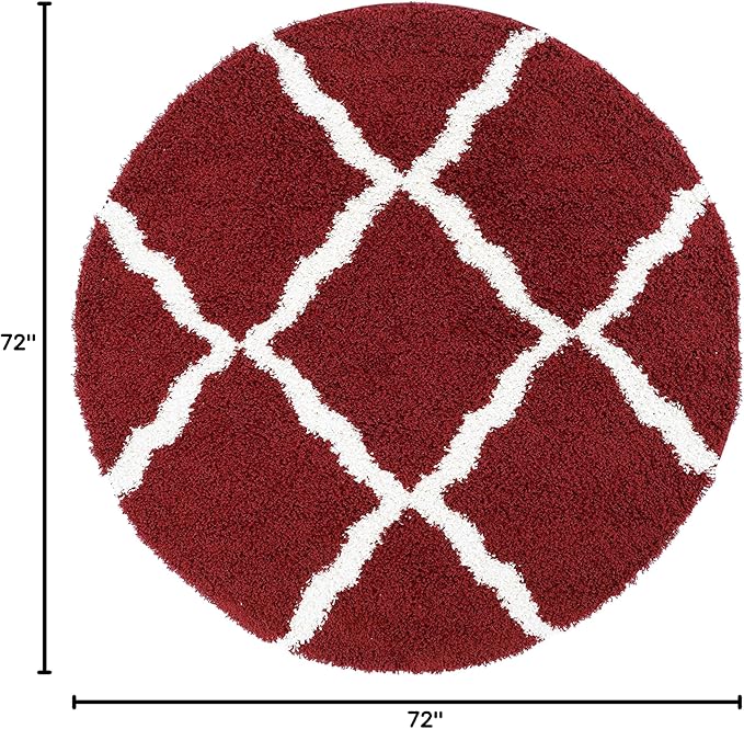 SAFAVIEH Dallas Shag Collection Area Rug - 6' Round, Red & Ivory, Trellis Design, Non-Shedding & Easy Care, 1.5-inch Thick Ideal for High Traffic Areas in Living Room, Bedroom (SGD257Q)