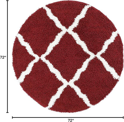 SAFAVIEH Dallas Shag Collection Area Rug - 6' Round, Red & Ivory, Trellis Design, Non-Shedding & Easy Care, 1.5-inch Thick Ideal for High Traffic Areas in Living Room, Bedroom (SGD257Q)