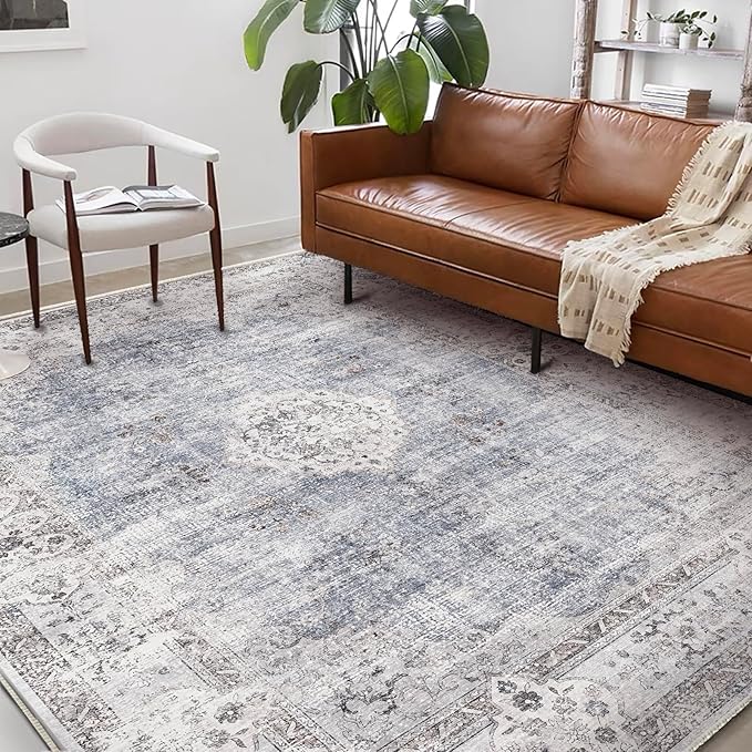 Washable Area Rug 8'x10' Retro Boho Design Non-Shedding Non-Slip Easy Care Ideal for High Traffic Areas in Living Room Bedroom Office Coffee Table Kitchen Large Carpet