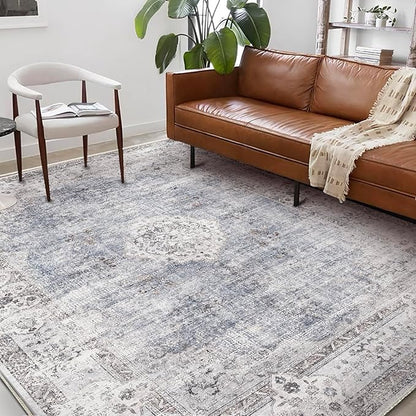Washable Area Rug 8'x10' Retro Boho Design Non-Shedding Non-Slip Easy Care Ideal for High Traffic Areas in Living Room Bedroom Office Coffee Table Kitchen Large Carpet