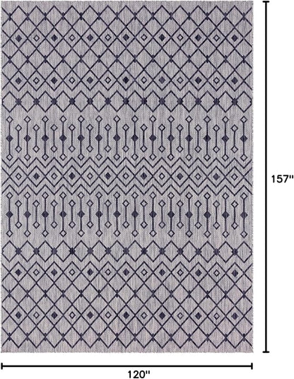 Unique Loom Outdoor Trellis Collection Area Rug - Tribal Trellis (10' x 13' 1" Rectangle, Gray/ Black)