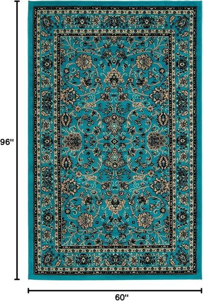 Rugs.com Yasmin Collection Rug – 5' x 8' Turquoise Medium Rug Perfect for Bedrooms, Dining Rooms, Living Rooms