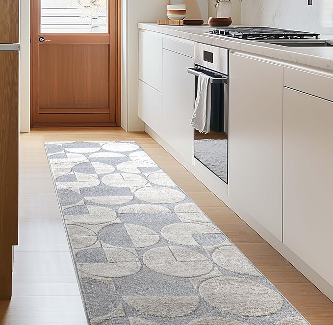 Well Woven Custom Size Hallway & Stair Runner- Harlow Harmony Ivory/Grey 27 Inches Wide x 24 Feet Long Runner (27" x 24') Runner Rug - Modern Geometric Pattern, Ultra-Soft, Easy-Clean