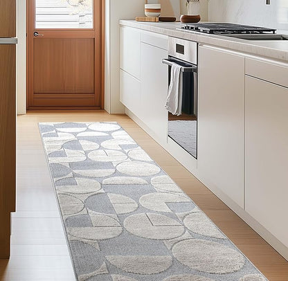 Well Woven Custom Size Hallway & Stair Runner- Harlow Harmony Ivory/Grey 27 Inches Wide x 24 Feet Long Runner (27" x 24') Runner Rug - Modern Geometric Pattern, Ultra-Soft, Easy-Clean