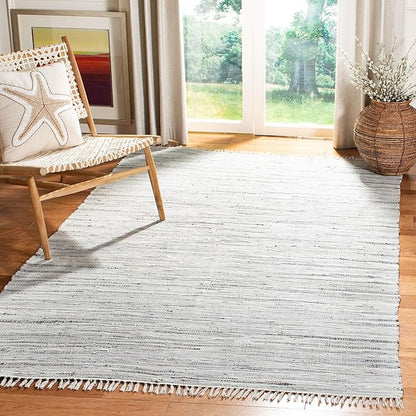 SAFAVIEH Rag Rug Collection Area Rug - 6' x 9', Grey, Handmade Boho Stripe Cotton, Ideal for High Traffic Areas in Living Room, Bedroom (RAR121A)