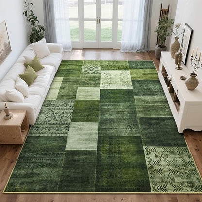 Tepook Modern Area Rug for Living Room, 6x9 Geometric Large Rugs for Bedroom, Washable Patchwork Rug Indoor Non-Slip Throw Carpets for Dining Room Office Farmhouse Home Decor, Green