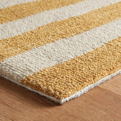 Dash & Albert Silas Stripe Gold Hand Micro Hooked Wool Rug, 9.5 X 13.5 Feet, Yellow/Orange Stripe Pattern - Premium Luxury Hotel Quality Soft Breathable Hypoallergenic Machine Washable Easy Care All