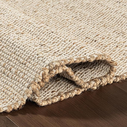nuLOOM 4 Round Elfriede Jute & Cotton Hand Woven Area Rug, Natural, Solid Rustic Farmhouse Style, Weaved Design, Natural Fiber, For Bedroom, Living Room, Dining Room, Hallway, Office, Entryway
