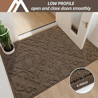 COSY HOMEER Door Mat 20”x32”,Absorbent Dirt Trapper Entryway Rugs,Non-Slip Welcome Mat,Washable Entry Rugs,Low Pile Doormat for Front Back Door,Wet Shoes & Paws,Brown