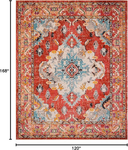 SAFAVIEH Monaco Collection Area Rug - 10' x 14', Orange & Light Blue, Boho Chic Medallion Distressed Design, Non-Shedding & Easy Care, Ideal for High Traffic Areas in Living Room, Bedroom (MNC243H)