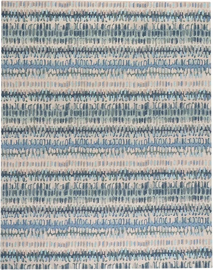 Dash and Albert Paint Chip Wool Area Rug - 4' x 6' Blue Graphic Hand Micro Hooked Accent Rug - Durable, High Traffic Areas Hallway, Living Room, Stairs