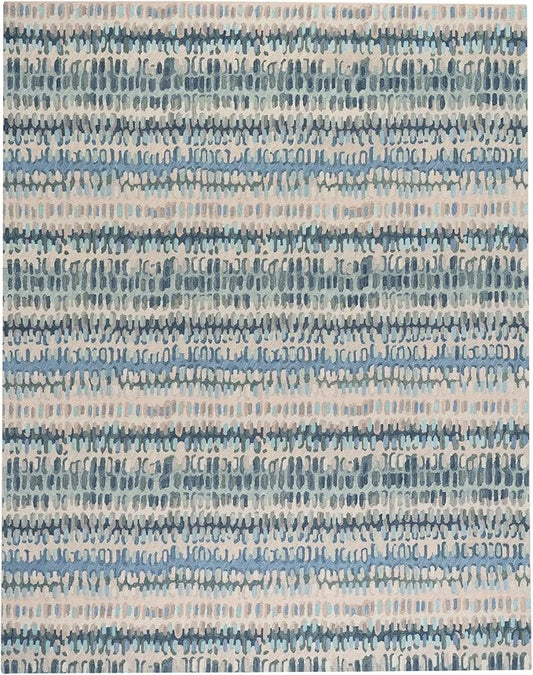 Dash and Albert Paint Chip Wool Area Rug - 5' x 8' Blue Graphic Hand Micro Hooked Accent Rug - Durable, High Traffic Areas Hallway, Living Room, Stairs