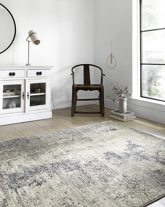 Loloi Teagan Collection TEA-07 Natural/Denim 9'-9" x 13'-6" Area Rug, Large, Soft Neutral Rug, High-Traffic for Living Room, Bedroom, Home Office, Dining Area