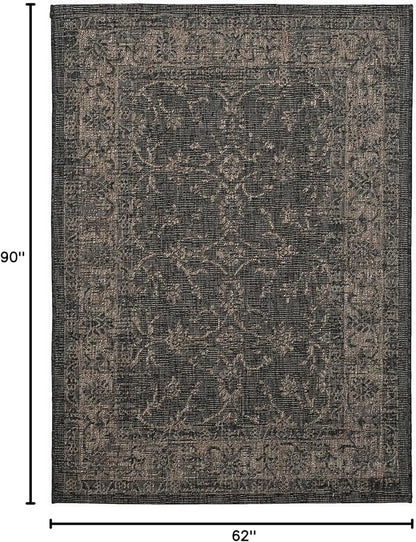FH Home Outdoor Rug - Waterproof Easy to Clean Stain Resistant - Patio Indoor Outdoor Porch Deck Balcony Entryway - Vintage Distressed - Antalya - Gray - 5ft 2in x 7ft 6in