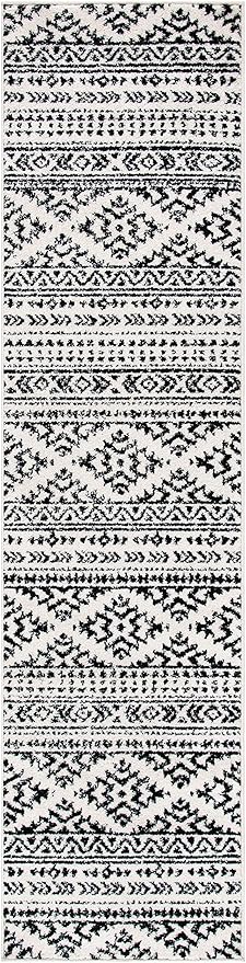 SAFAVIEH Tulum Collection Runner Rug - 2' x 8', Ivory & Black, Moroccan Boho Tribal Design, Non-Shedding & Easy to Clean, Ideal for Living Room, Hallway, Foyer, Entryway, Bedroom (TUL272B)