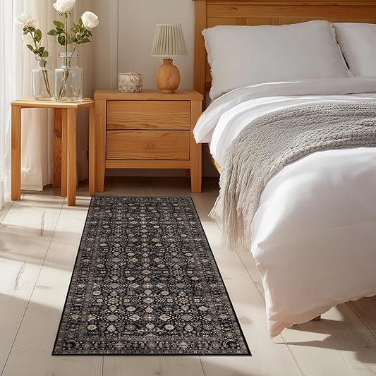 Area Rug Non Slip Machine Washable Ultra Soft Living Room/Bedroom/Kitchen/Outdoor/Classroom Black Gold, 2'×6'
