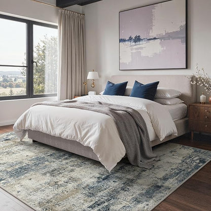 GENIMO Abstract Area Rug 6x9, Washable Large Modern Rug Non Slip, Low Pile Lightweight Soft Carpet for Living Room, Bedroom, Dining Room, Navy Blue