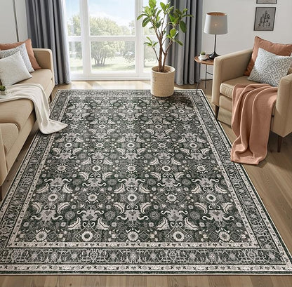 WITSHOCK Living Room Area Rugs 7x9: Soft Non-Slip Backing Washable Rugs Vintage Large Carpet for Bedroom Office Dining Room Kitchen Stain Resistant Home Decor Rug