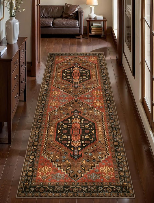 Ciicool 2x5ft Runner Rug, Hallway Wahshable Rug Vintage Kitchen Carpet for Entrance Bedroom Bedside Living Room Kitchen Laundry Bathroom Decor