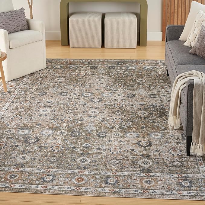 Nourison Home Astra Machine Washable Gold Grey 6'7" x 9' Area Rug - Easy Clean, Non Shedding, Bed Room, Living Room, Dining Room, Kitchen (7' x 9')