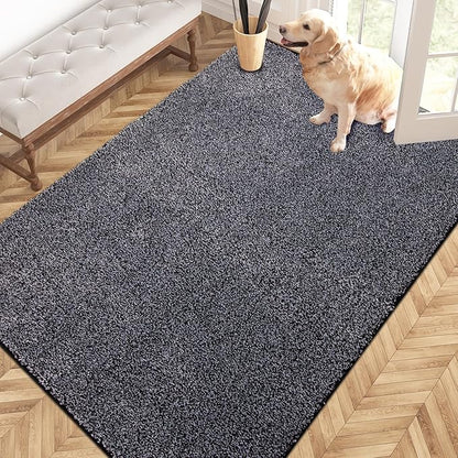 PURRUGS Easy Care Area Rug 4ft x 6ft, Non-Slip Machine Washable Door Mat, Stain Resistant Accent Rug for Entry, Hallway, Bedroom, Living Room and Mudroom, Bluish Grey-Black