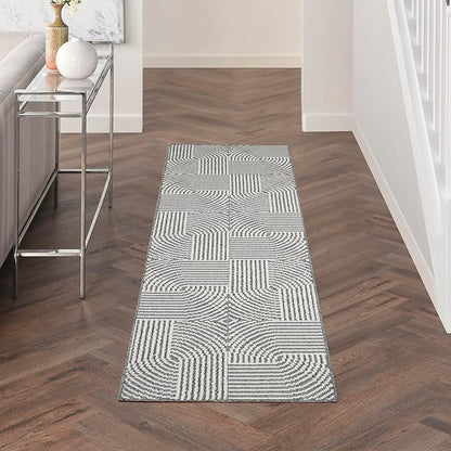 Nourison Home Textured Home Charcoal Ivory 2'3" x 7'6" Area Rug - Easy Clean, Non Shedding, Bed Room, Living Room, Dining Room, Kitchen (8' Runner)