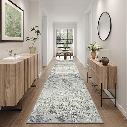 Art&Tuft 2x10 Runner Rug - Washable Runner Rugs, Non-Slip Runner Rug for Hallway, Low-Pile 2x10 Rug Runner Kitchen Laundry Room Rug Throw Carpet for Entrance Bedroom Living Room, Blue