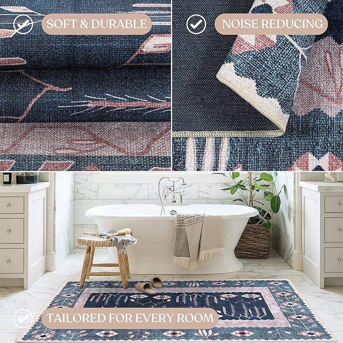Washable Area Rug. Modern Farmhouse. Vintage. Turkish. Bohemian. Distressed. Oriental. Traditional. Rugs for Living Room. Dining. Bedroom. Office. Entryway. Foyer. (862CN, 2'5" x 6'5")