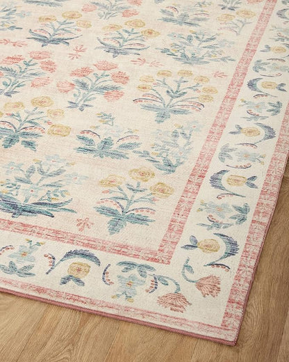 Loloi Rifle Paper Co. Eden Collection EDE-01 Mughal Rose Blush 2'-6" x 7'-6" Runner Rug feat. CloudPile™