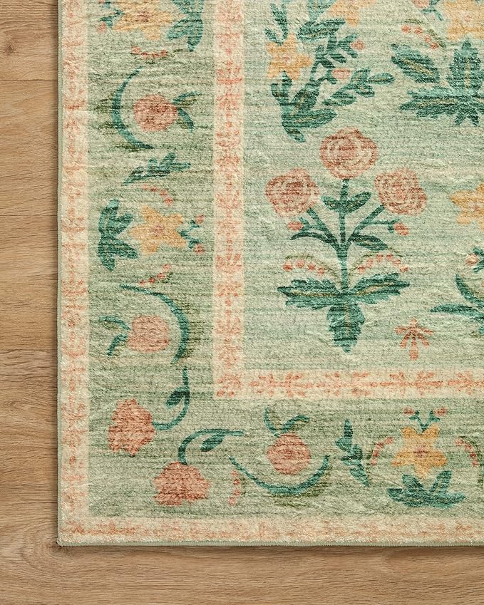 Loloi Rifle Paper Co. Eden Collection EDE-01 Mughal Rose Moss 2'-6" x 9'-6" Runner Rug feat. CloudPile™