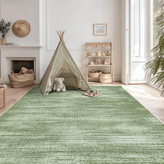 Abstract Neutral Area Rugs for Living Room Olive Green Nursery 5x8 Rug Non Slip Washable Low Pile Floor Covering Carpet for Playroom Bedroom Loden Green