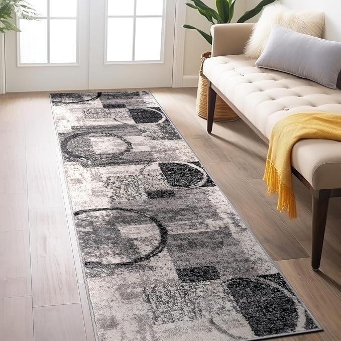 Rugshop Contemporary Circle Design Runner Rug, Fade-Resistant Carpet for Hallway, Kitchen, or Entryway, Cream, 2' x 10'