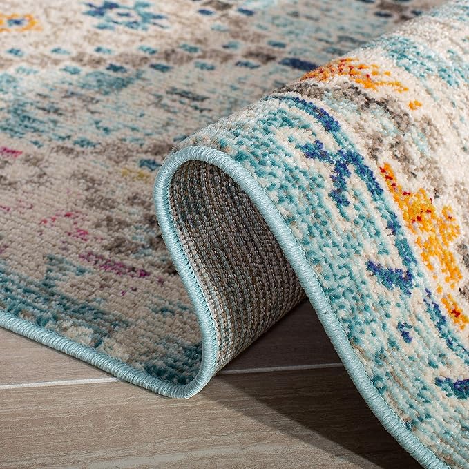 SAFAVIEH Area Rug 8x10 - Madison Collection - Large - Blue & Yellow, Boho Diamond Distressed Design, Non-Shedding & Easy Cleaning, Ideal for Living Room, Bedroom, Office, Dining Space (MAD418K)