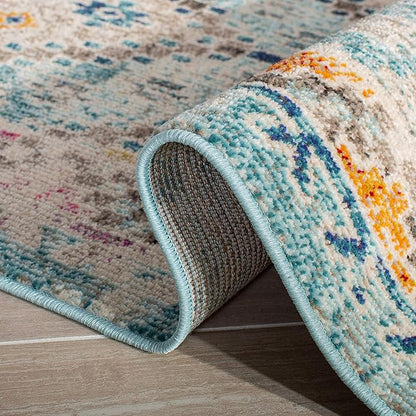 SAFAVIEH Madison Collection X-Large Area Rug - 12' x 15', Blue & Yellow, Boho Diamond Distressed Design, Non-Shedding & Easy Care, Ideal for High Traffic Areas in Living Room, Bedroom (MAD418K)