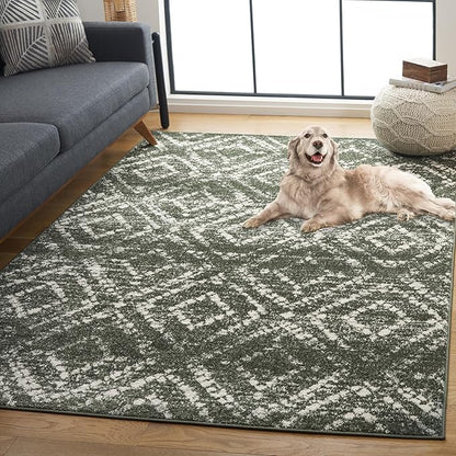 SAFAVIEH Adirondack Collection Area Rug - 6' x 9', Dark Green & Ivory, Geometric Design, Non-Shedding & Easy Care, Ideal for High Traffic Areas in Living Room, Bedroom, Dining (ADR131E-6)