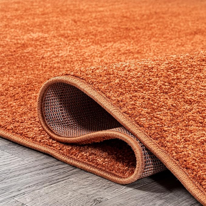 Eyely UES100M-3OV Haze Solid Low-Pile Orange 3 ft. x 5 ft. Oval Area Rug, Pet Friendly, Stain Resistant, Easy Cleaning, for Bedroom, Living Room, Kitchen