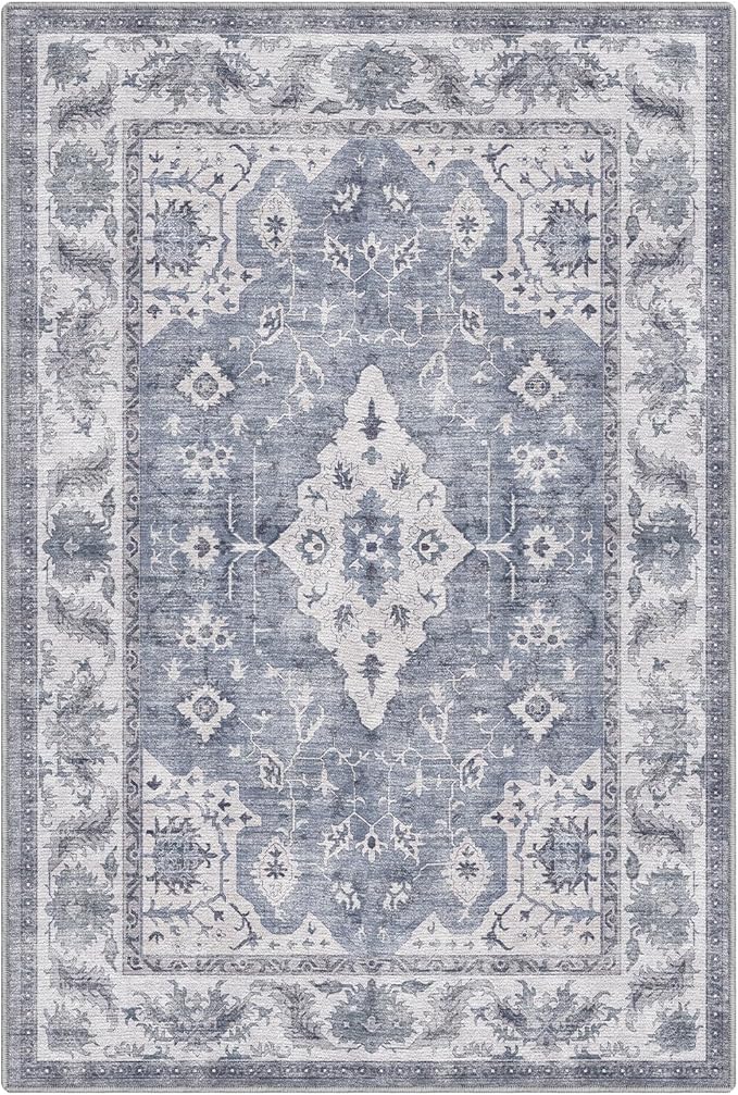 LUMI Washable Area Rug 4x6 for Living Room, Ultra Soft Stain Resistant Carpet with Non Slip Rubber Backing, Non-Shedding Low Pile Rugs for Bedroom, Dining Room, Indoor, Office