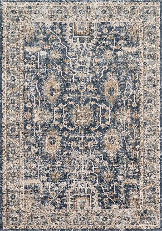 Loloi Teagan Collection TEA-03 Denim/Pebble 6'-7" x 9'-2" Area Rug, Large, Soft Neutral Rug, High-Traffic for Living Room, Bedroom, Home Office, Dining Area