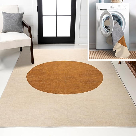 JONATHAN Y Machine Washable Indoor Area Rug 4X6 Cream/Terracotta, Cirkel Minimalist Geometric Dot for Living Room, Bedroom, Kitchen, Office, Easy-Cleaning, Pet-Friendly, Non-Shedding WSH113A-4